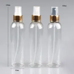 24 x 200ml Hot Sale Clear Transparent Perfume Mist Sprayer 200cc Toner Container with Gold Aluminum Cap