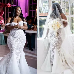 Plus Size Afrikanische Meerjungfrau Brautkleider Vestido de Noiva Off Schulter Spitze Brautkleider Nach Maß Robe De Mariage