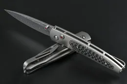 High End Damaszek Stal EDC Kaczek Składany Knife TC4 Titanium + Uchwyt z włókna węglowego Survival Tactical Fold Noże