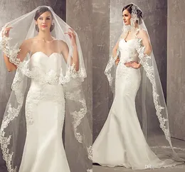 Najlepiej sprzedający 3 metry Długie Najtańsze kaplicy Długość biała Ivory Bridal Veil Lace Aplikacje 2018 Veu De Noiva Longo Wedding Veil