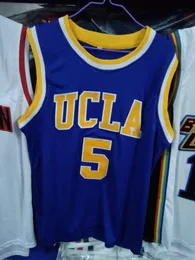 Echte Bilder Baron Davis #5 UCLA Bruins College Blue Retro Basketball Trikot Männer Ed Custom Number Name Jerseys