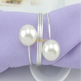 Imitacja Pearl Metalowe Pierścienie serwetki Wykwintne Okrągłe Galwalne Serwetka Klamra Do Wedding Bridal Shower Favor Party Decor