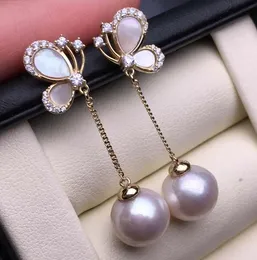 mycket vacker natur pärla smycken mode lyxig designer diamant fjäril rund pärla elegant s925 silver stud örhängen för kvinna 10mm