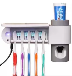 Free Shipping New Automatic Toothpaste Dispenser With Ultraviolet Disinfection Lamp,Toothbrush Holder Bathroom Sets White