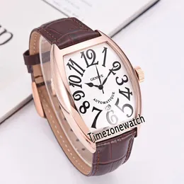 New Secret Hours Curvex 8880 SE H1 Rose Gold Silver Texture Dial Black Big Number Automatic Mens Watch Brown Leather Timezonewatch E47a1
