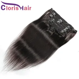Silkeslen Straight Clip i tillägg #2 Verkligt mänskligt hår Peruansk Virgin Colored Weave Clip Ins 8pcs/Set 120G Darkest Brown Clips on Extension