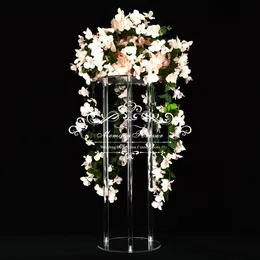 Dekorativa Bröllop Kolumner Pelare Akrylkristall Klar Bröllopsblomma Stativ Bouquet Decorations Centerpiece Vase Table Decoration Rack