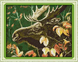 Elk Head Handmade Cross Stitch Craft Tools Borderyer Behitwork Sets Counted Print on Canvas DMC 14CT 11CT Decoração de casa pinturas