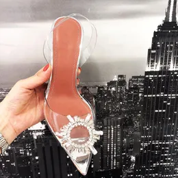 Hot Sale-Designer Transparent Crystal High-Heeled Skor Läder Kvinnor Pump Kvinnor Högklackat, Spetsad Toe Golden Triangle With Wedding D3