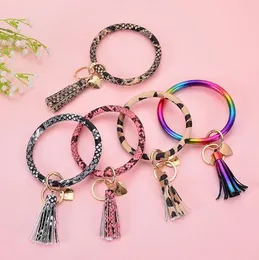 PU Läderarmband Key Tangentbord Peach Heart Tassel Pendant PU Läder Bracelet Key Ring