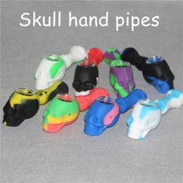 Skull design Silicone Handpipe with glass bowl smoking pipe handpipes,spoon smoke beaker bongs silicon hand pipes