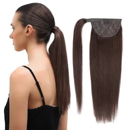 100% Human Włosy Ponytail Brazylijski Maszyna Remy Ponytail Wrap wokół skrzynia 120g Ogniatki Naturalne proste ogony