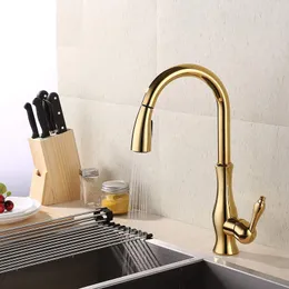 Gold Chrom Ausziehbarer Küchenarmatur Pull Down Spray Küchenmischbatterie Einhebelmischer Küchenarmatur mit 360-Grad-Drehung