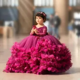 Abito da ballo principessa vintage Abiti da spettacolo per ragazze Abiti da spettacolo a maniche lunghe in pizzo Puffy Kids Prom Dress Pageant Abiti da festa formale Flower Girl Dress