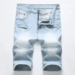 Män korta denim byxor uppdaterade knän längd jeans mitt midja kausuell fashional nödställd shorts rippade rakt