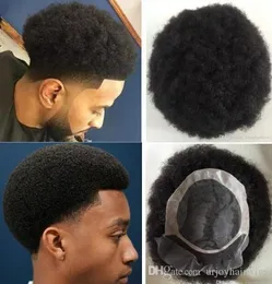 Män hår system peruk mens hårstycken afro spets fram med mono npu toupee jet black # 1 brasilianska jungfru mänskligt hår ersättning för män