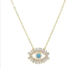 8k gold plated Turkish evil eye necklace lucky girl gift Baguette cubic zirconia turquoise geomstone top quality evil eye jewelry GD117