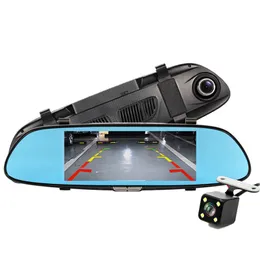 7" IPS touchscreen car DVR camera 2Ch rearview mirror auto registrator camcorder dual lens 170° + 120° night vision G-sensor parking monitor