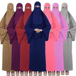 イスラム教徒Veil Hijab Abaya 3個ドレス女性イスラム祈り衣服KhimarスカートJilbabフルカバーブルカRamadan Arab Kaftan