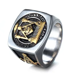 التيتانيوم 316 الفولاذ المقاوم للصدأ الذهب الفضي Men Mason Mason Lodge Signet Rings Masonic Regalia Freemason Jewelry Gift with Hope Charity