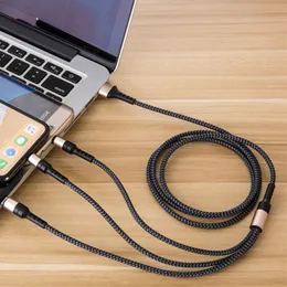 3 I 1 USB Fast Charge Cable för Android Xiaomi LG 5A USB C Type-C Micro Cables för Samsung S10 Note10 Plus flätad laddningsladdkabel