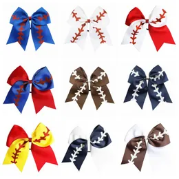 Softball Team Baseball Cheer Bows Girls Fashion Rugby Swallowtail Ponytail Hair Holders Bow Girls Hair Accessories 10 Colors 8 Inch D6299
