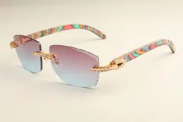 Luksusowe modne diamentowe okulary przeciwsłoneczne T3524015-8 Mała ramka naturalny kolor drewniane okulary przeciwsłoneczne grawerowanie lustro darmowa wysyłka