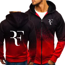 RF Roger Federer Drukuj Bluza Gradient Bluzy Mężczyźni Wiosna Jesień Polar Kurtka Zipper Męskie Kapturem Harajuku Męska Odzież V191105