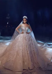 Arabic Luxury Ball Gown Wedding Dress Blingbling Bead Lace Appliques Princess Bridal Gown Plus Size Vestido De Noiva Custom Made263A