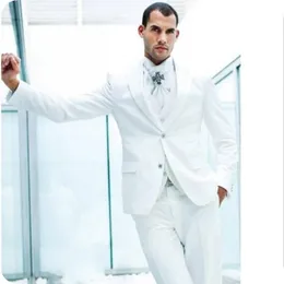 ウェディングスーツのためのWhite Men Suits新郎新婦新郎新婦履歴スリムフィットフォーマルTuxedos Best Man Blazer Prom Jacen + Pants +ベスト