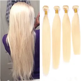 #613 Blonde Russian Human Hair Weaves Silky Straight 4 Bundles Bleach Blonde Virgin Remy Human Hair Extensions Double Wefted 10-30"