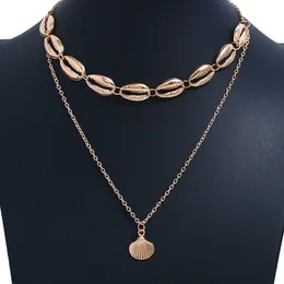 Partihandel - Tillbehör Europeiska och amerikanska smycken Mode Personlighet Shell Handgjorda Halsband Kvinnors Multi-Layer Halsband