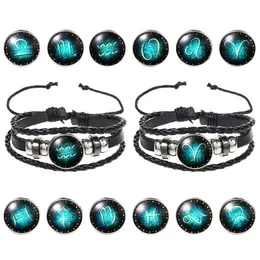 Mens Black Braided Charm Real Leather Friendship Luminous 12 Constellations Bracelets for Lovers Designer Bracelet Jewelry Gifts Wholesale