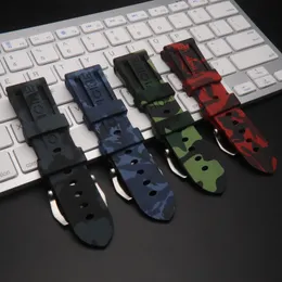 22mm 24mm Sports Camo Gray Green Red Blue Silicone Rubber Watchband för Panerai Rem för PAM111/441 Watch Band Buckle Tools