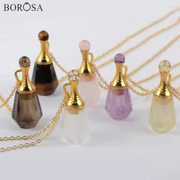 Borosa 3szt 26 cali Gild Ametysts Naturalny Kamień Perfumy Naszyjnik Essential Oil Dyfuzor Rose Kwarzy Naszyjnik WX1223-N