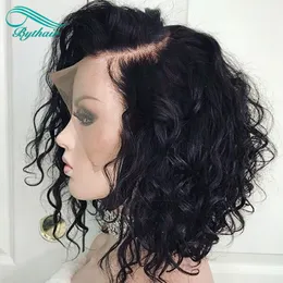 Kort Bob Curly Lace Front Human Hair Wigs Pre Plocked Hairline Brazilian Virgin Human Hair Full Lace Wig med Baby Hairs Tythair