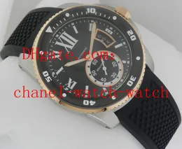 Free Shipping Calibre de Diver W7100055 Two Tone Automatic Mens Watch W7100039 Black Rubber Men's Casual Watches