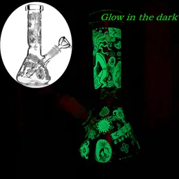 8 Inch Beaker Base Diffused Downstem Glass Bong Glow In The Dark With Dab Oil Rigs Water Pipe For Smoking 14mm Bowl