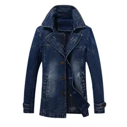 Brand New 5XL Men's Denim Trench Spring Autumn Fashion High Quality Plus Size Casual Denim Trench Coat Men Outwear BY1601 MX191214