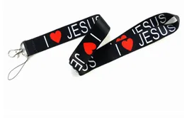 Jag älskar jesus stilar nacke lanyard för mp3 / 4 mobiltelefon ID-kort nyckelkedja band svart