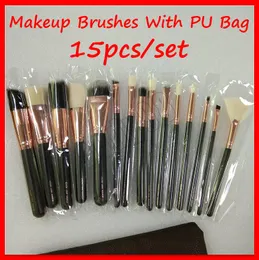 Zestaw pędzla do makijażu 15PCS szczotki do makijażu z torbą PU do podkładu w proszku Blush Eyeliner Mieszanie ołówek Bezpłatna wysyłka