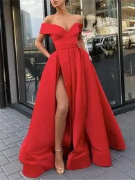 Elegant Off the Shoulder Champagne Satin Evening Dresses Sexy Maxi Dress High Slit Prom Party Gowns 2020 Long vestido fiesta Plus Size