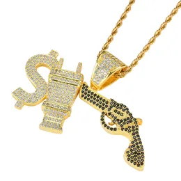 Wholesale-Hip Hop $ PLUG GUN Pendant Copper Micro pave with CZ stones Necklace Jewelry for men and women CN005