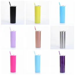 Termos Bardaklar Yalıtımlı Tumbler Paslanmaz Çelik Su Şişesi Vakum Bira Kahve Kupa Kapakları Straws Drinkware Düz 20 oz Çift Katmanlı B6222