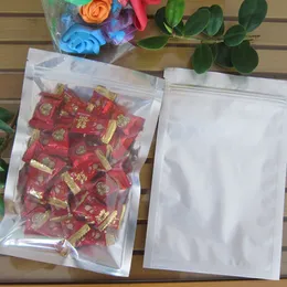 100ピース/ロットフロントクリアピュアアルミホイルジップロックパッキングバッグキャンディー豆の乾燥食品透明な収納パッケージのジッパーバッグ