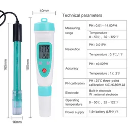 Freessshipping pH-mätare pH-220W pH Tester Portable 0-14 Pen Typ Precisionsinstrument med pH-buffertkraft