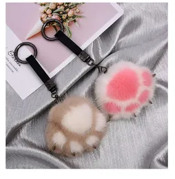 9cm söt riktig äkta päls paw pompom boll väska charm keychain hängande nyckelring tofsels