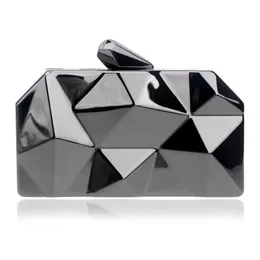 Designer-Hot Geometric Small All-Metal Purse för Women Fashion Clutch Evening Bags Silver Golden Wedding Handväska med Long Metallic Chain