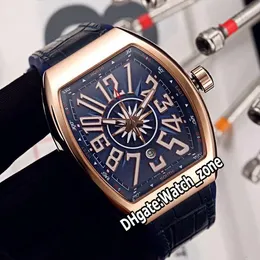 New Saratoge V45 SC DT Yachting 5N Rose Gold Case Automatic Mens Watch Blue Dial Blue Leather/Rubber Strap Watches High Quality Watch_Zone