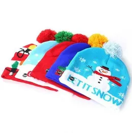 Illuminazione a LED Pom Beanie LED Cappello lavorato a maglia Bambini Fiocco di neve Natale Luci di lana all'uncinetto Berretto a sfera lavorato a maglia Natale Holloween Regali per feste C1539